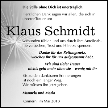 Traueranzeige von Klaus Schmidt von Mitteldeutsche Zeitung Bernburg