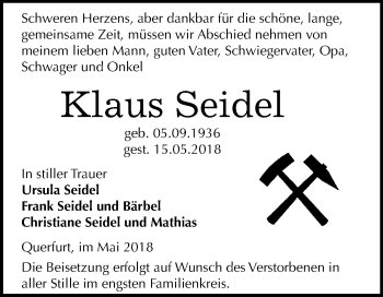 Traueranzeige von Klaus Seidel von Mitteldeutsche Zeitung Merseburg/Querfurt