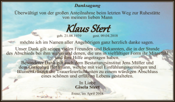 Traueranzeige von Klaus Stert von Super Sonntag Aschersleben