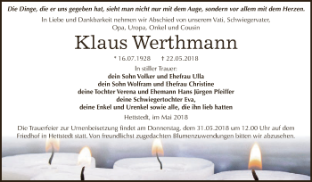 Traueranzeige von Klaus Werthmann von Super Sonntag SGH Mansf. Land