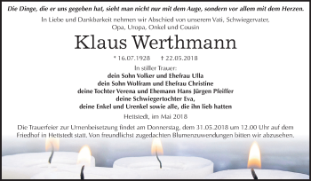 Traueranzeige von Klaus Werthmann von Mitteldeutsche Zeitung