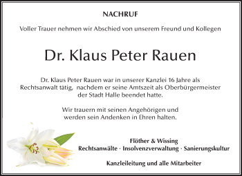 Traueranzeige von Klaus Peter Rauen von Mitteldeutsche Zeitung Halle/Saalkreis