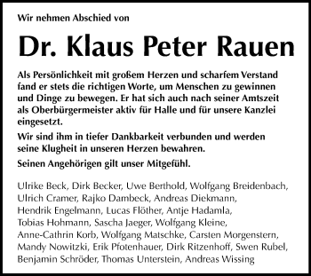 Traueranzeige von Klaus Peter Rauen von Mitteldeutsche Zeitung Halle/Saalkreis