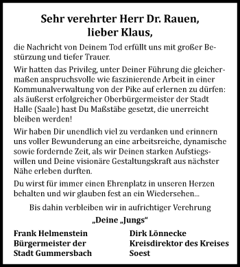 Traueranzeige von Klaus Peter Rauen von Mitteldeutsche Zeitung Halle/Saalkreis