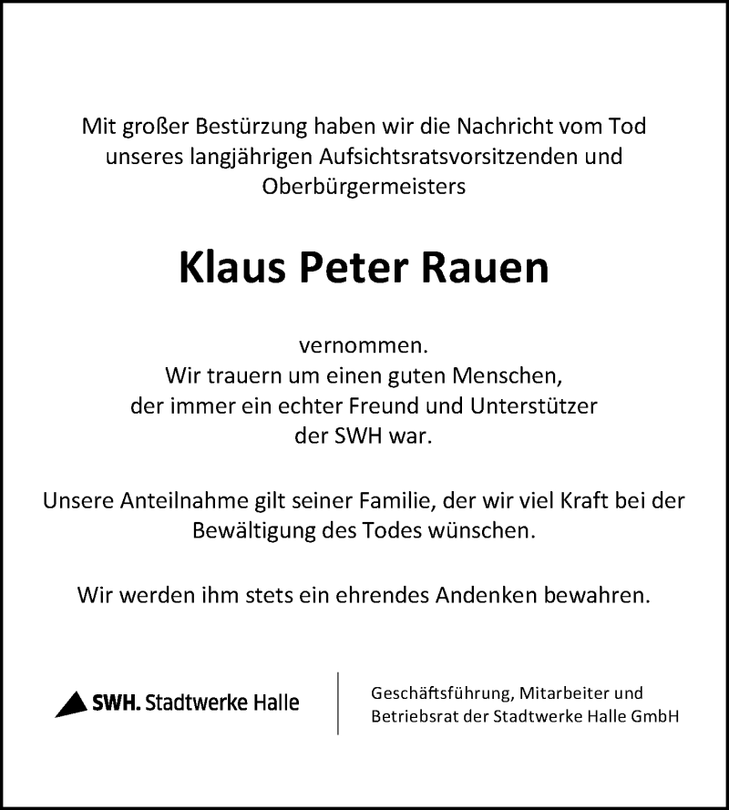  Traueranzeige für Klaus Peter Rauen vom 12.05.2018 aus Mitteldeutsche Zeitung Halle/Saalkreis