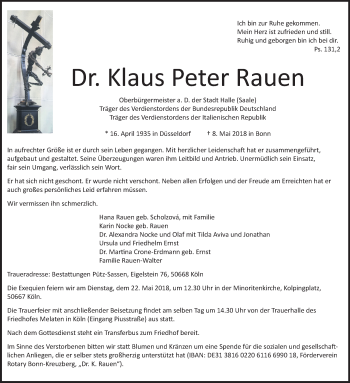 Traueranzeige von Klaus Peter Rauen von Mitteldeutsche Zeitung Halle/Saalkreis