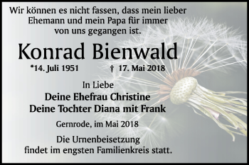 Traueranzeige von Konrad Bienwald von Mitteldeutsche Zeitung