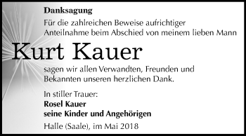 Traueranzeige von Kurt Kauer von Mitteldeutsche Zeitung Halle/Saalkreis