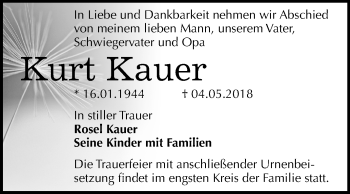 Traueranzeige von Kurt Kauer von Mitteldeutsche Zeitung Halle/Saalkreis