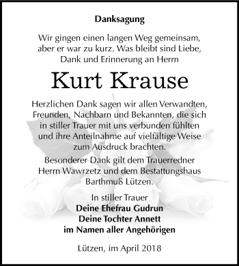 Traueranzeige von Kurt Krause von Mitteldeutsche Zeitung Weißenfels