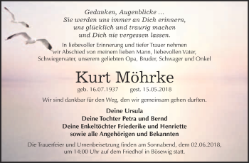 Traueranzeige von Kurt Möhrke von WVG - Wochenspiegel Wittenberg