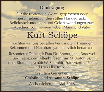 Traueranzeige von Kurt Schöpe von Super Sonntag Aschersleben
