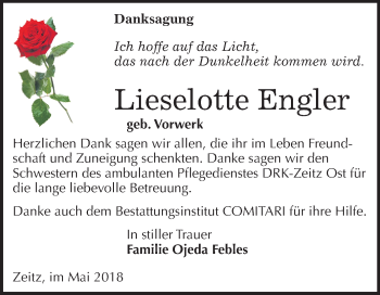 Traueranzeige von Lieselotte Engler von Mitteldeutsche Zeitung