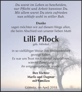 Traueranzeige von Lilli Pflock von WVG - Wochenspiegel Bitterfeld