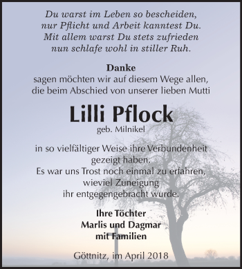 Traueranzeige von Lilli Pflock von Mitteldeutsche Zeitung Bitterfeld