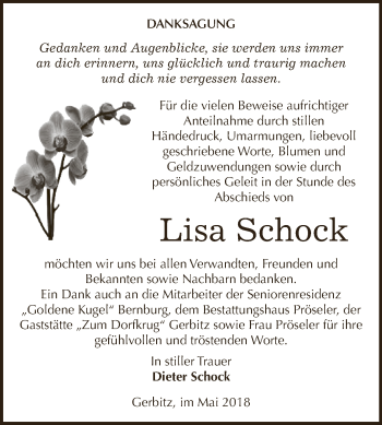 Traueranzeige von Lisa Schock von Super Sonntag Bernburg