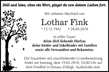 Traueranzeige von Lothar Fink von Mitteldeutsche Zeitung Dessau-Roßlau