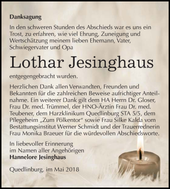 Traueranzeige von Lothar Jesinghaus von Mitteldeutsche Zeitung