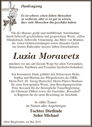 Traueranzeige von Luzia Morawetz von WVG - Wochenspiegel Dessau / Köthen