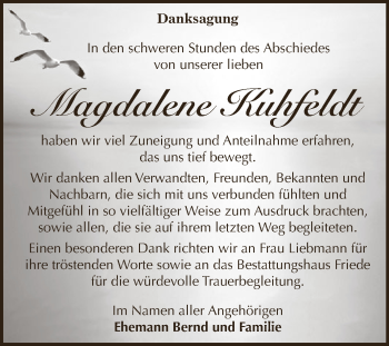 Traueranzeige von Magdalene Kuhfeldt von WVG - Wochenspiegel Dessau / Köthen