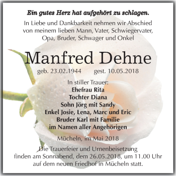 Traueranzeige von Manfred Dehne von Mitteldeutsche Zeitung Merseburg/Querfurt