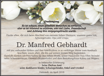 Traueranzeige von Manfred Gebhardt von Mitteldeutsche Zeitung