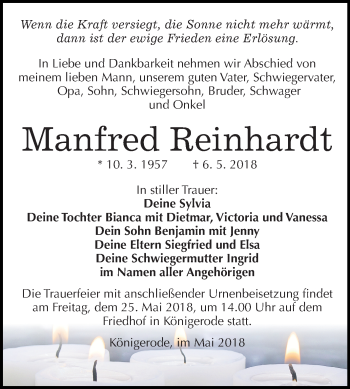 Traueranzeige von Manfred Reinhardt von Mitteldeutsche Zeitung
