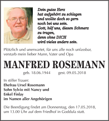 Traueranzeige von Manfred Rosemann von Mitteldeutsche Zeitung Merseburg/Querfurt