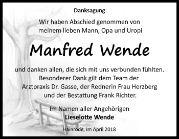 Traueranzeige von Manfred Wende von Mitteldeutsche Zeitung