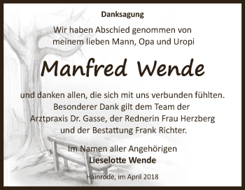 Traueranzeige von Manfred Wende von Super Sonntag SGH Mansf. Land