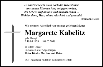 Traueranzeige von Margarete Kabelitz von Mitteldeutsche Zeitung Dessau-Roßlau