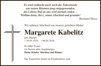 Traueranzeige von Margarete Kabelitz von WVG - Wochenspiegel Dessau / Köthen