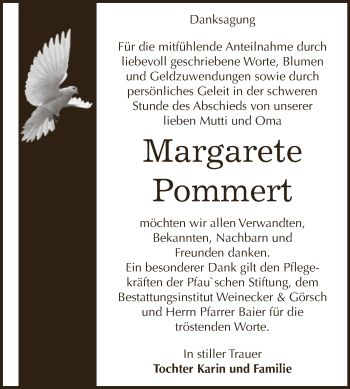 Traueranzeige von Margarete Pommert von Super Sonntag Bernburg