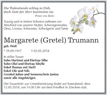 Traueranzeige von Margarete Trumann von Mitteldeutsche Zeitung Merseburg/Querfurt