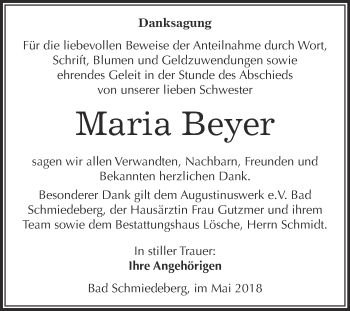 Traueranzeige von Maria Beyer von WVG - Wochenspiegel Wittenberg