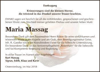 Traueranzeige von Maria Massag von WVG - Wochenspiegel Dessau / Köthen