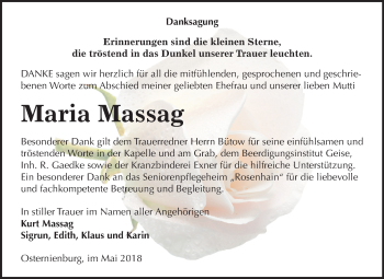 Traueranzeige von Maria Massag von Mitteldeutsche Zeitung Köthen