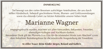 Traueranzeige von Marianne Wagner von WVG - Wochenspiegel Dessau / Köthen