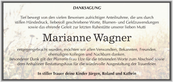 Traueranzeige von Marianne Wagner von Mitteldeutsche Zeitung Dessau-Roßlau