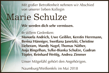 Traueranzeige von Marie Schulze von WVG - Wochenspiegel NMB / WSF / ZTZ