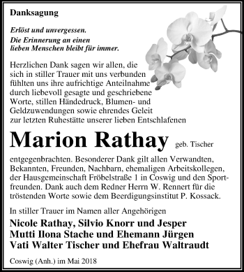 Traueranzeige von Marion Rathay von Mitteldeutsche Zeitung