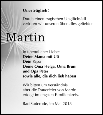 Traueranzeige von Martin  von Mitteldeutsche Zeitung Quedlinburg