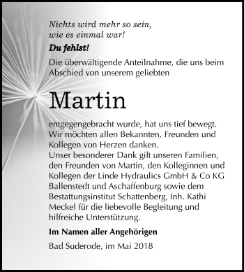 Traueranzeige von Martin  von Mitteldeutsche Zeitung Quedlinburg