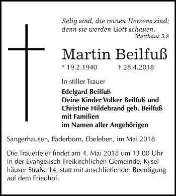 Traueranzeige von Martin Beilfuß von Mitteldeutsche Zeitung Sangerhausen