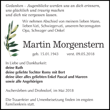 Traueranzeige von Martin Morgenstern von Mitteldeutsche Zeitung Aschersleben
