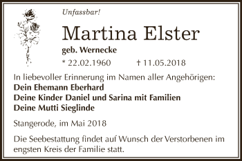 Traueranzeige von Martina Elster von Super Sonntag SGH Mansf. Land