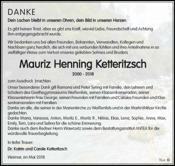 Traueranzeige von Mauriz Henning Ketteritzsch von Mitteldeutsche Zeitung Weißenfels