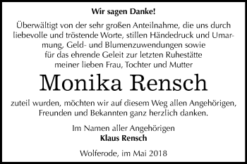 Traueranzeige von Monika Rensch von Mitteldeutsche Zeitung