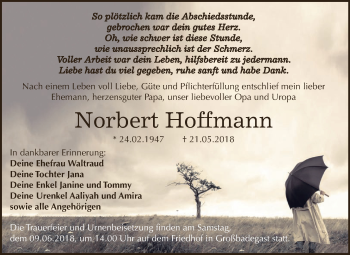 Traueranzeige von Norbert Hoffmann von WVG - Wochenspiegel Dessau / Köthen