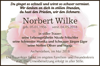 Traueranzeige von Norbert Wilke von Super Sonntag Aschersleben